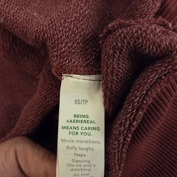 AERIE Big Chill Cherry Tart Textured Distressed Oversized Crewneck Sweatshirt XS - Picture 11 of 13